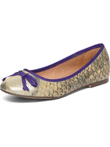 Natural Snake Ballet Pumps - predominant colour: gold; occasions: casual, work; material: leather; heel height: flat; toe: round toe; style: ballerinas / pumps; finish: plain; pattern: animal print; embellishment: bow