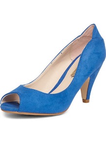 Cobalt Peep Toe Mid Courts - predominant colour: royal blue; occasions: casual, evening, work, occasion; material: faux leather; heel height: mid; heel: stiletto; toe: open toe/peeptoe; style: courts; finish: plain; pattern: plain