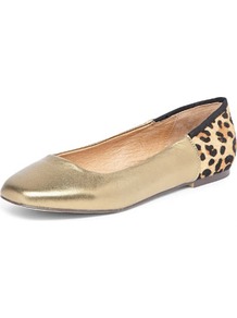 Bronze Ballet Flat - predominant colour: gold; occasions: casual, evening, work; material: leather; heel height: flat; toe: square toe; style: ballerinas / pumps; trends: metallics; finish: metallic; pattern: animal print