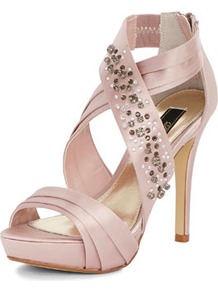 Dp Occasion Nude Gem Satin Sandal Platform - predominant colour: blush; occasions: evening, occasion; material: satin; heel height: high; embellishment: crystals; ankle detail: ankle strap; heel: platform; toe: open toe/peeptoe; style: strappy; trends: metallics; finish: plain; pattern: plain