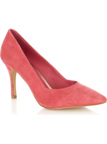 Paddy Pointed Court Shoe - predominant colour: coral; occasions: casual, evening, work, occasion; material: suede; heel height: high; heel: stiletto; toe: pointed toe; style: courts; finish: plain; pattern: plain