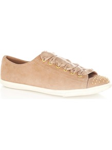 Pretty Trainer - predominant colour: camel; occasions: casual; material: suede; heel height: flat; embellishment: studs; toe: round toe; style: trainers; finish: plain; pattern: plain