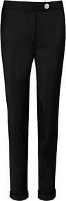 Panel Detail Trousers - pattern: plain; pocket detail: small back pockets; waist: mid/regular rise; predominant colour: black; occasions: casual, evening, work; length: ankle length; fibres: polyester/polyamide - mix; hip detail: fitted at hip (bottoms); jeans & bottoms detail: turn ups; fit: slim leg; pattern type: fabric; texture group: woven light midweight; style: standard