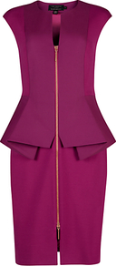 Jamthun Zip Dress, Fuchsia - style: shift; neckline: v-neck; sleeve style: capped; fit: tailored/fitted; pattern: plain; waist detail: peplum waist detail; predominant colour: magenta; occasions: casual, evening, occasion; length: just above the knee; fibres: cotton - mix; sleeve length: sleeveless; texture group: crepes; pattern type: fabric; pattern size: standard