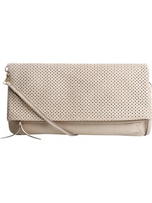 Penelope Clutch Bag - predominant colour: stone; occasions: casual, evening, occasion; style: clutch; length: hand carry; size: small; material: leather; pattern: plain; finish: plain