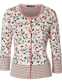 Ani Cardigan - neckline: round neck; predominant colour: ivory; occasions: casual, work; length: standard; style: standard; fibres: cotton - mix; fit: standard fit; sleeve length: 3/4 length; sleeve style: standard; texture group: knits/crochet; pattern type: knitted - other; pattern size: standard; pattern: patterned/print
