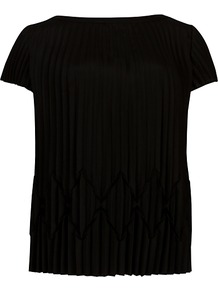 Pareen Pleated Top, Black - neckline: slash/boat neckline; sleeve style: capped; pattern: plain; style: t-shirt; predominant colour: black; occasions: casual, evening, work; length: standard; fibres: polyester/polyamide - 100%; fit: straight cut; sleeve length: short sleeve; bust detail: tiers/frills/bulky drapes/pleats; pattern type: fabric; pattern size: standard; texture group: jersey - stretchy/drapey