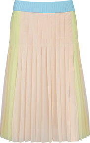 Colour Block Pleated Skirt - fit: loose/voluminous; style: pleated; waist detail: embellishment at waist/feature waistband; hip detail: fitted at hip; waist: mid/regular rise; predominant colour: nude; occasions: casual, evening, work, occasion, holiday; length: just above the knee; fibres: polyester/polyamide - 100%; texture group: sheer fabrics/chiffon/organza etc.; pattern type: fabric; pattern size: standard; pattern: colourblock