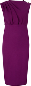 Sculpted Pleated Bust Dress - style: shift; sleeve style: capped; fit: tailored/fitted; pattern: plain; waist detail: fitted waist; hip detail: fitted at hip; predominant colour: purple; occasions: evening, occasion; length: on the knee; fibres: polyester/polyamide - mix; neckline: crew; shoulder detail: added shoulder detail; sleeve length: sleeveless; texture group: crepes; bust detail: tiers/frills/bulky drapes/pleats; pattern type: fabric; pattern size: standard