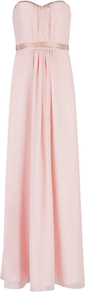 Foelee Stud Maxi Dress, Pale Pink - fit: empire; pattern: plain; sleeve style: sleeveless; style: maxi dress; waist detail: fitted waist; neckline: sweetheart; predominant colour: blush; occasions: evening, occasion; length: floor length; fibres: polyester/polyamide - 100%; hip detail: soft pleats at hip/draping at hip/flared at hip; sleeve length: sleeveless; texture group: sheer fabrics/chiffon/organza etc.; bust detail: tiers/frills/bulky drapes/pleats; pattern type: fabric; pattern size: standard