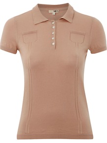 Nw3 Hobbs Polo Shirt - neckline: shirt collar/peter pan/zip with opening; pattern: plain; bust detail: buttons at bust (in middle at breastbone)/zip detail at bust; style: polo shirt; predominant colour: tan; occasions: casual, work, occasion, holiday; length: standard; fibres: cotton - 100%; fit: body skimming; sleeve length: short sleeve; sleeve style: standard; pattern type: fabric; pattern size: standard; texture group: jersey - stretchy/drapey