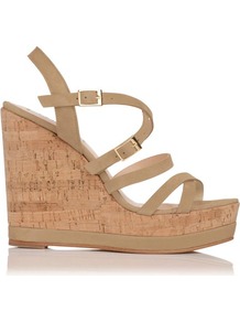 Nahoon Nubuck Strappy Wedge Taupe Light Taupe - predominant colour: camel; occasions: casual, occasion, holiday; material: suede; heel height: high; embellishment: buckles; ankle detail: ankle strap; heel: wedge; toe: open toe/peeptoe; style: strappy; finish: plain; pattern: plain
