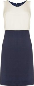 Limon Silk Color Block Dress Blue Navy - style: shift; neckline: round neck; sleeve style: sleeveless; predominant colour: navy; occasions: casual, work, occasion; length: just above the knee; fit: body skimming; fibres: silk - 100%; sleeve length: sleeveless; texture group: silky - light; pattern type: fabric; pattern: colourblock