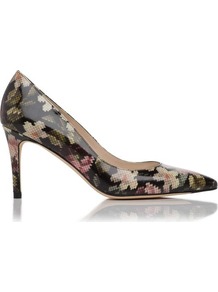 Florete Patent Leather Point Toe Court Shoe Multi - predominant colour: black; occasions: evening, work, occasion; material: leather; heel height: high; heel: stiletto; toe: pointed toe; style: courts; finish: patent; pattern: florals