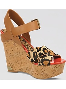 Platform Wedge Sandals Sasha - predominant colour: tan; occasions: casual, evening, holiday; material: leather; heel height: high; ankle detail: ankle strap; heel: wedge; toe: open toe/peeptoe; style: strappy; finish: plain; pattern: animal print