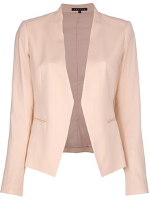 'Lanai Malaya' Blazer - pattern: plain; style: single breasted blazer; collar: shawl/waterfall; predominant colour: blush; occasions: evening, work, occasion; length: standard; fit: tailored/fitted; fibres: polyester/polyamide - stretch; waist detail: fitted waist; sleeve length: long sleeve; sleeve style: standard; trends: tuxedo; collar break: low/open; pattern type: fabric; pattern size: standard; texture group: woven light midweight