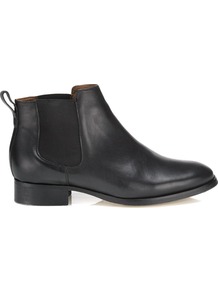 Chelsea Boot - predominant colour: black; occasions: casual, evening, work; material: leather; heel height: flat; embellishment: elasticated; heel: standard; toe: round toe; boot length: ankle boot; style: standard; finish: plain; pattern: plain