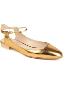 Angel Leather Pumps - predominant colour: bronze; occasions: casual, evening, work, occasion; material: leather; heel height: mid; embellishment: buckles; ankle detail: ankle strap; toe: round toe; style: ballerinas / pumps; trends: metallics; finish: metallic; pattern: plain