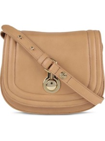 Ursula Saddle Bag - predominant colour: camel; occasions: casual, work; style: saddle; length: across body/long; size: small; material: leather; pattern: plain; finish: plain