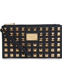 Pyramid Stud Zip Clutch - predominant colour: navy; occasions: evening, occasion; type of pattern: standard; style: clutch; length: hand carry; size: standard; material: leather; embellishment: studs; trends: metallics; finish: plain; pattern: patterned/print