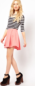 Box Pleat Skirt - length: mid thigh; pattern: plain; fit: loose/voluminous; waist: mid/regular rise; predominant colour: pink; occasions: casual, evening; style: fit & flare; fibres: polyester/polyamide - stretch; hip detail: structured pleats at hip; trends: volume; pattern type: fabric; pattern size: standard; texture group: other - light to midweight
