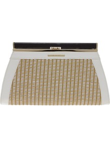 Weave Frame Clutch - predominant colour: stone; occasions: evening, occasion, holiday; type of pattern: standard; style: clutch; length: hand carry; size: oversized; material: macrame/raffia/straw; pattern: two-tone; finish: plain; embellishment: chain/metal
