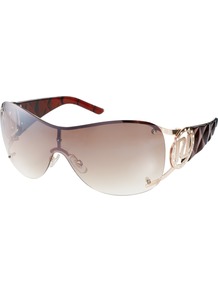 Victoria Visor Sunglasses - predominant colour: chocolate brown; occasions: casual, evening, work, holiday; style: novelty; size: large; material: plastic/rubber; embellishment: crystals; pattern: two-tone; finish: plain