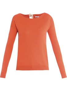 Darcie Sweater - neckline: round neck; pattern: plain; style: standard; predominant colour: bright orange; occasions: casual, evening, work; length: standard; fibres: silk - mix; fit: standard fit; back detail: keyhole/peephole detail at back; sleeve length: long sleeve; sleeve style: standard; texture group: knits/crochet; pattern type: knitted - fine stitch; pattern size: standard