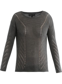 Downtown Pointelle Sweater - neckline: round neck; pattern: plain; style: standard; predominant colour: charcoal; occasions: casual, work; length: standard; fibres: linen - mix; fit: standard fit; sleeve length: long sleeve; sleeve style: standard; texture group: knits/crochet; pattern type: knitted - other; pattern size: standard