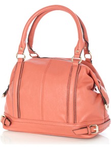 Red Lotus Tatum Shopper Bag - predominant colour: coral; occasions: casual, work; type of pattern: standard; style: tote; length: handle; size: standard; material: faux leather; embellishment: studs; pattern: plain; finish: plain