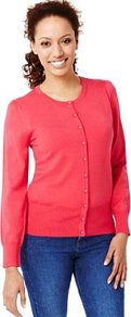 Bobble Button Plain Cardigan - neckline: round neck; pattern: plain; bust detail: buttons at bust (in middle at breastbone)/zip detail at bust; predominant colour: true red; occasions: casual, work; length: standard; style: standard; fit: standard fit; sleeve length: long sleeve; sleeve style: standard; texture group: knits/crochet; pattern type: knitted - fine stitch; pattern size: standard; fibres: viscose/rayon - mix