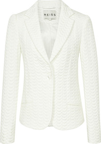 Sota Fitted Peplum Jacket - pattern: plain; style: single breasted blazer; collar: standard lapel/rever collar; predominant colour: ivory; occasions: casual, evening, work, occasion; length: standard; fit: tailored/fitted; fibres: wool - mix; waist detail: fitted waist; sleeve length: long sleeve; sleeve style: standard; collar break: medium; pattern type: fabric; pattern size: standard; texture group: woven light midweight