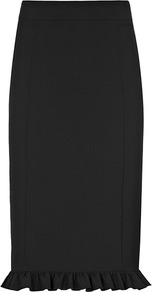 Winnie Fitted Frill Skirt - pattern: plain; style: pencil; fit: tailored/fitted; waist: high rise; hip detail: fitted at hip; predominant colour: black; occasions: casual, evening, work; length: on the knee; fibres: polyester/polyamide - stretch; trends: sculptural frills; pattern type: fabric; pattern size: standard; texture group: woven light midweight