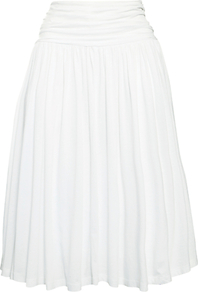 Ruched Jersey Skirt - length: below the knee; pattern: plain; style: full/prom skirt; fit: body skimming; waist: high rise; waist detail: twist front waist detail/nipped in at waist on one side/soft pleats/draping/ruching/gathering waist detail; predominant colour: white; occasions: evening, work, occasion, holiday; fibres: cotton - 100%; hip detail: soft pleats at hip/draping at hip/flared at hip; trends: volume; pattern type: fabric; pattern size: standard; texture group: jersey - stretchy/drapey