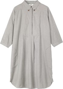 Oversized Shirt Dress, Micro Check - style: shirt; neckline: shirt collar/peter pan/zip with opening; fit: loose; pattern: plain; hip detail: side pockets at hip; predominant colour: light grey; occasions: casual; length: just above the knee; fibres: cotton - 100%; sleeve length: 3/4 length; sleeve style: standard; texture group: cotton feel fabrics; pattern type: fabric; pattern size: standard