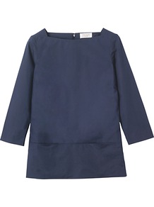 Elsa Tunic Top, Navy - neckline: high square neck; pattern: plain; style: tunic; predominant colour: navy; occasions: casual, evening, work; length: standard; fibres: cotton - 100%; fit: straight cut; sleeve length: 3/4 length; sleeve style: standard; texture group: cotton feel fabrics; pattern type: fabric; pattern size: standard