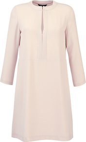 Satin Crepe Dress - style: tunic; neckline: round neck; pattern: plain; predominant colour: blush; occasions: casual, evening, occasion; length: just above the knee; fit: straight cut; fibres: polyester/polyamide - stretch; sleeve length: 3/4 length; sleeve style: standard; texture group: crepes; pattern type: fabric; pattern size: standard