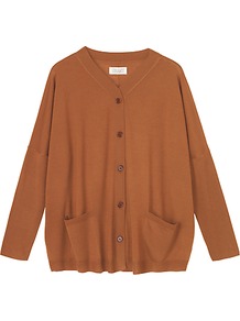 Fine Drapey Cardigan, Coconut Shell - neckline: v-neck; length: below the bottom; hip detail: front pockets at hip; predominant colour: tan; occasions: casual, work; style: standard; fibres: wool - mix; fit: loose; sleeve length: long sleeve; sleeve style: standard; texture group: knits/crochet; pattern type: knitted - other; pattern size: standard