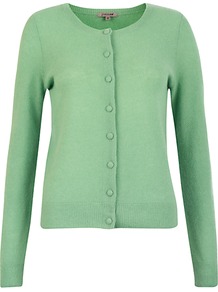 Cashmere Cardigan - neckline: round neck; pattern: plain; bust detail: buttons at bust (in middle at breastbone)/zip detail at bust; predominant colour: pistachio; occasions: casual, work; length: standard; style: standard; fit: standard fit; fibres: cashmere - 100%; sleeve length: long sleeve; sleeve style: standard; texture group: knits/crochet; pattern type: knitted - fine stitch