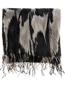 Smudgey Feather Print Scarf - predominant colour: black; occasions: casual, evening, work; type of pattern: standard; style: regular; size: large; material: fabric; pattern: patterned/print