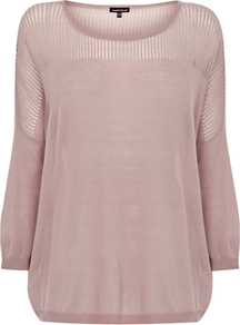 Pointelle Sleeve Jumper - neckline: round neck; sleeve style: dolman/batwing; pattern: plain; length: below the bottom; style: standard; shoulder detail: contrast pattern/fabric at shoulder; predominant colour: stone; occasions: casual, work; fit: loose; sleeve length: long sleeve; texture group: knits/crochet; pattern type: knitted - fine stitch; pattern size: standard; fibres: viscose/rayon - mix