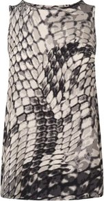 Bellum Silk Snake Print Top Black - neckline: round neck; sleeve style: sleeveless; predominant colour: mid grey; occasions: evening, work, holiday; length: standard; style: top; fibres: silk - 100%; fit: body skimming; sleeve length: sleeveless; texture group: crepes; pattern type: fabric; pattern size: standard; pattern: animal print