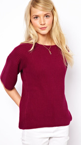 Flared Sleeved Jumper - neckline: slash/boat neckline; pattern: plain; style: standard; back detail: contrast pattern/fabric at back; predominant colour: burgundy; occasions: casual, work; length: standard; fibres: cotton - mix; fit: standard fit; sleeve length: half sleeve; sleeve style: standard; texture group: knits/crochet; pattern type: knitted - other; pattern size: standard