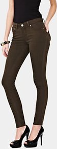 Supersoft Skinny Jeans, Khaki - style: skinny leg; length: standard; pattern: plain; pocket detail: traditional 5 pocket; waist: mid/regular rise; predominant colour: chocolate brown; occasions: casual; fibres: cotton - stretch; jeans detail: dark wash; texture group: denim; pattern type: fabric; pattern size: standard