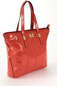 Greenwich Shopper, Salmon - predominant colour: coral; occasions: casual, work, holiday; style: tote; length: shoulder (tucks under arm); size: standard; material: faux leather; pattern: plain; finish: patent