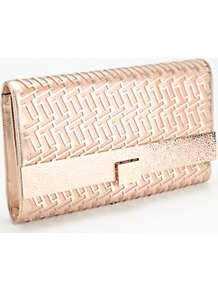 Lazer Clutch Bag, Gold - predominant colour: gold; occasions: evening, occasion; style: clutch; length: hand carry; size: standard; material: fabric; pattern: plain