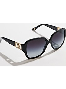 Oversized Sunglasses, Black - predominant colour: black; occasions: casual, evening, occasion, holiday; style: square; size: large; material: plastic/rubber; embellishment: crystals, studs; pattern: plain, two-tone; trends: metallics; finish: plain
