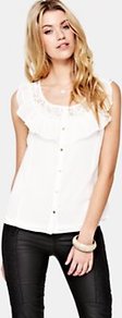 Pini Sleeveless Top, Black - neckline: round neck; pattern: plain; sleeve style: sleeveless; style: blouse; bust detail: ruching/gathering/draping/layers/pintuck pleats at bust, buttons at bust (in middle at breastbone)/zip detail at bust, tiers/frills/bulky drapes/pleats; predominant colour: white; occasions: casual, evening, work; length: standard; fibres: polyester/polyamide - 100%; fit: straight cut; sleeve length: sleeveless; texture group: lace; pattern type: fabric; pattern size: standard