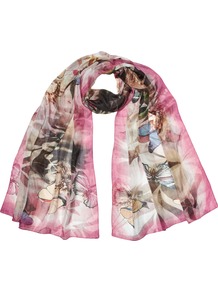 Misty Butterfly Scarf - occasions: casual, work; predominant colour: multicoloured; type of pattern: large; style: regular; size: standard; material: silk; pattern: patterned/print
