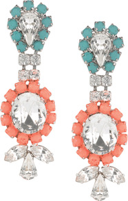 Primrose Earring - predominant colour: coral; occasions: evening, occasion; style: drop; length: long; size: large/oversized; material: chain/metal; fastening: pierced; finish: plain; embellishment: jewels